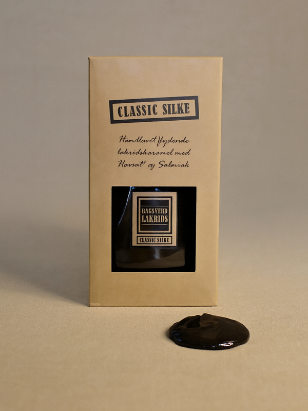 Bagsværd Lakrids Classic Silke – flytende dansk gourmetlakris med silkemyk konsistens, håndlaget i Danmark.