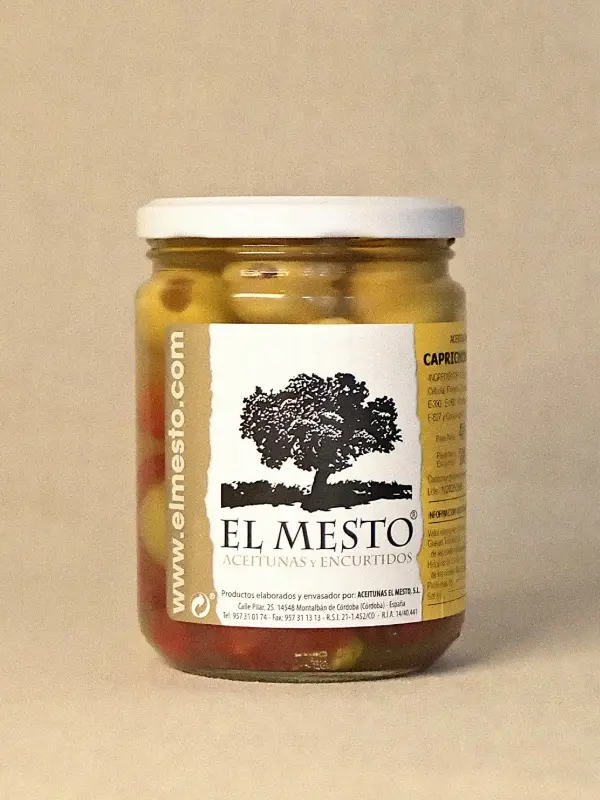 El Mesto Caprichosa Picantona – grønne spanske oliven fylt med chili i glass 420g