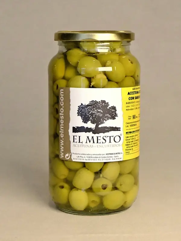El Mesto Manzanilla 900ml – klassiske spanske oliven i stor glasskrukke, perfekt til tapas og salater