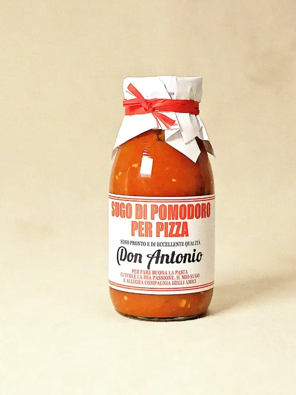 Sugo per Pizza Piccante fra Don Antonio – autentisk italiensk pizzasaus med chili, 250 ml glassflaske
