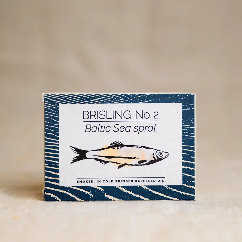 Boks med Brisling No.2 – røkt Østersjøbrisling i kaldpresset rapsolje fra Bornholm.