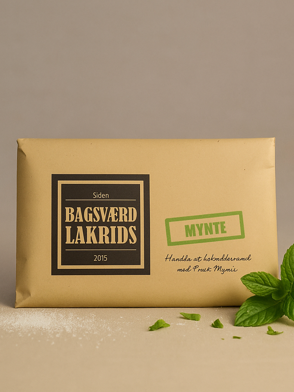 Bagsværd Lakrids Mynte 160g – dansk gourmetlakris med frisk smak av mynte, håndlaget i Danmark.