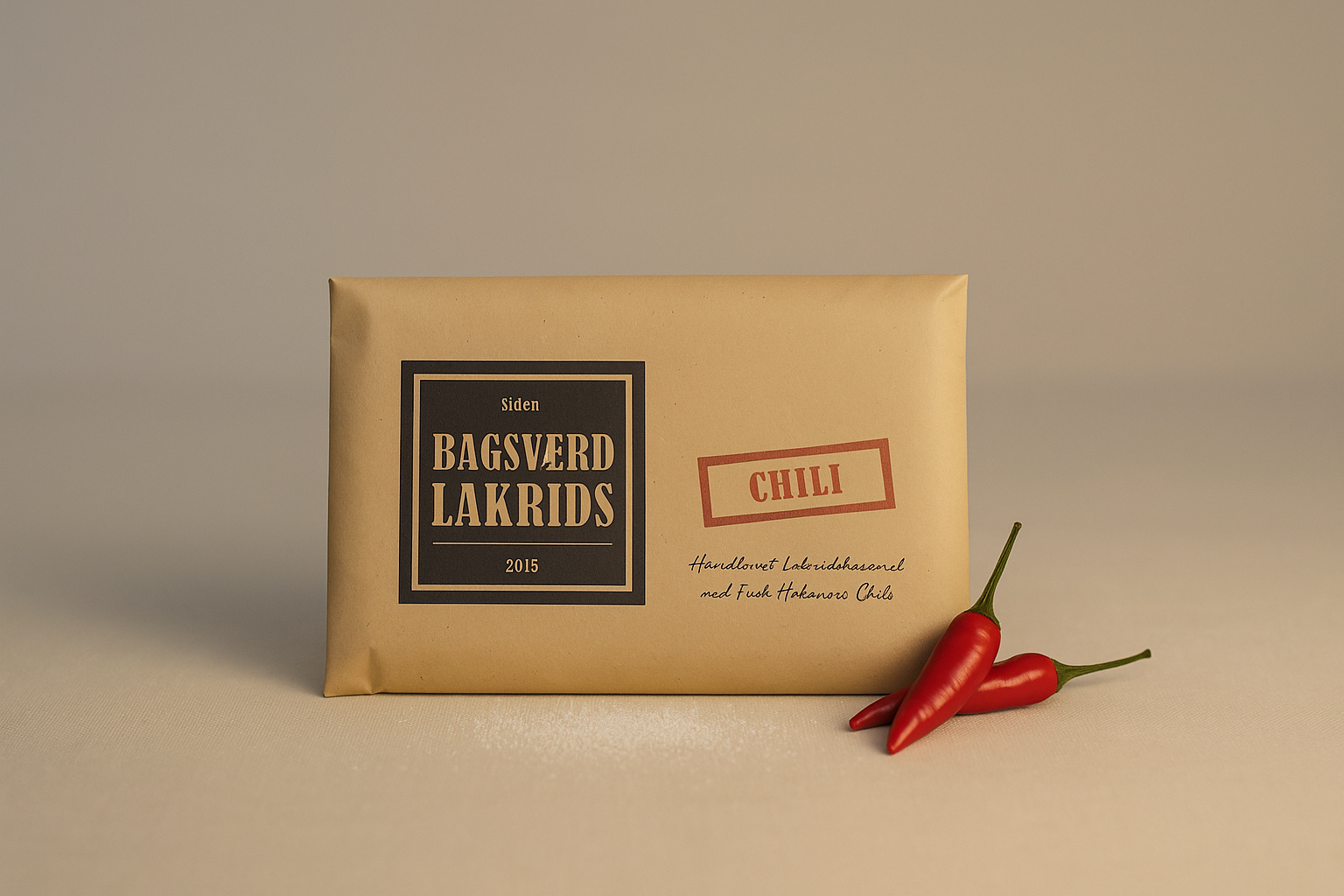 Bagsværd Lakrids Chili 160g – dansk gourmetlakris med et subtilt kick av chili, håndlaget i Danmark.