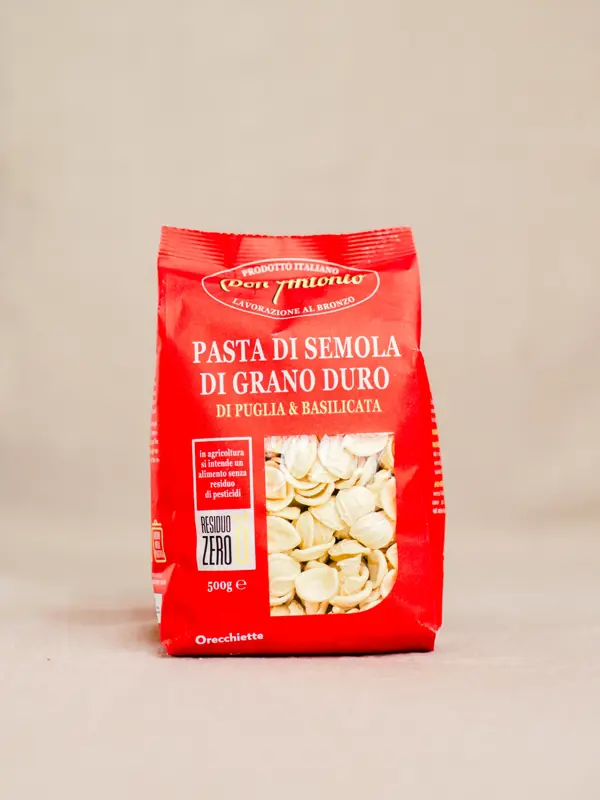 Pasta Orecchiette 500g fra Don Antonio – tradisjonell italiensk håndverkspasta laget av 100 % durumhvete og tørket sakte i Abruzzo
