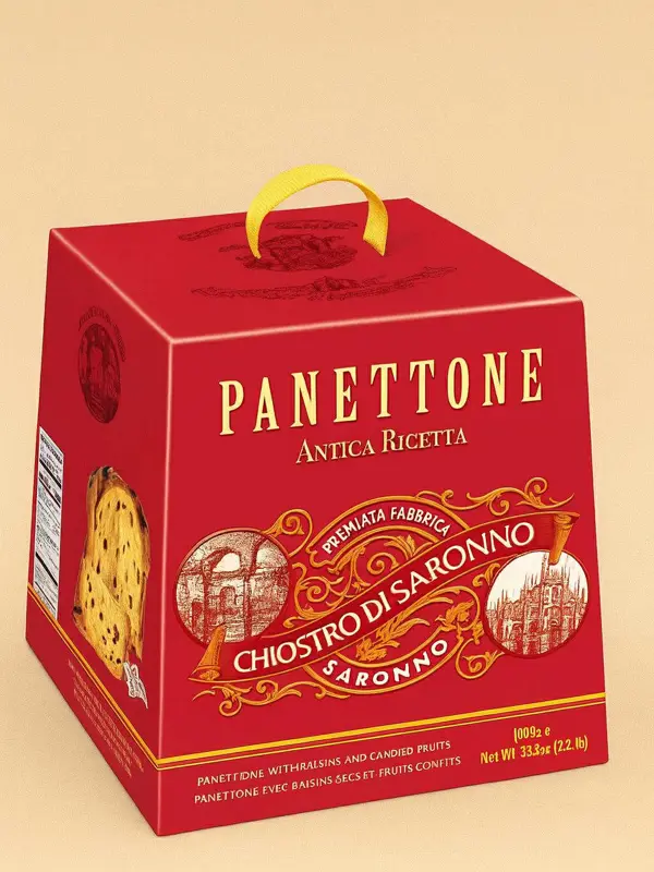 Panettone Classico 1kg fra Lazzaroni – tradisjonell italiensk julekake med smør og rosiner, levert i rød gaveeske.