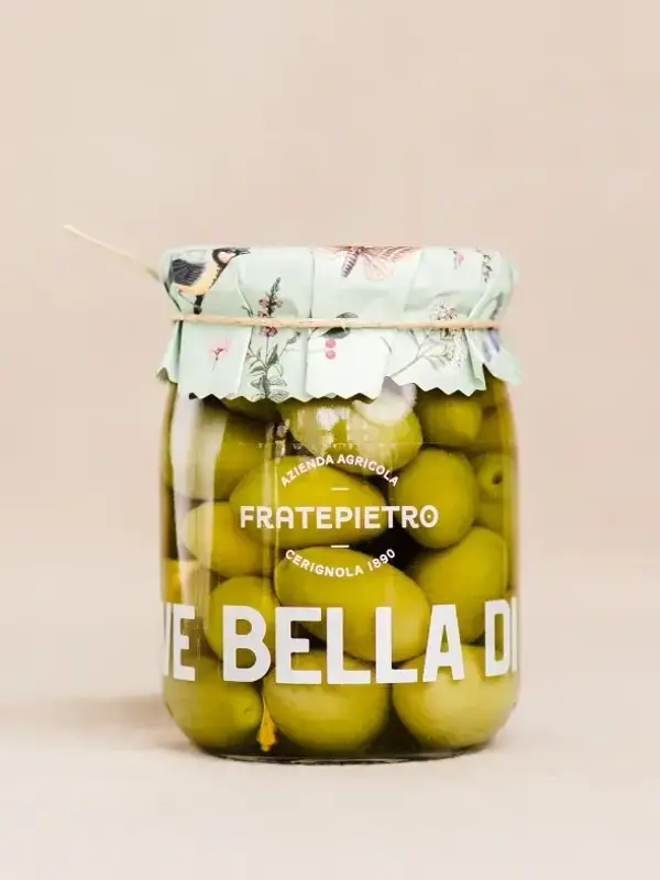 Olive Verdi Bella di Cerignola 580 ml fra Fratepietro – store grønne italienske oliven fra Puglia